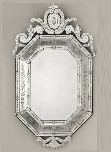 Large octagonal engraved Venetian mirror with black frame