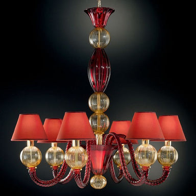 Red Murano glass chandelier with amber spheres