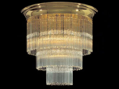 Round gold ceiling light with clear glass rods