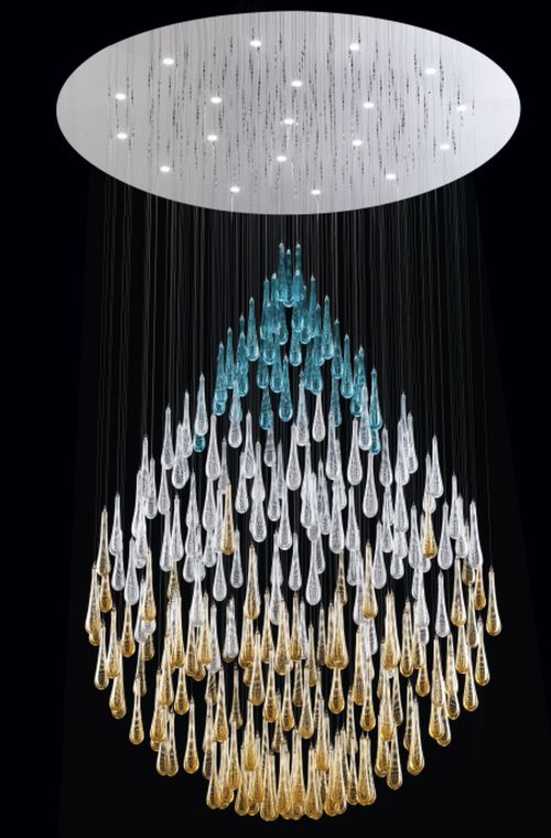 Grand Stairwell Cascading Murano Glass Droplet Chandelier By Beby