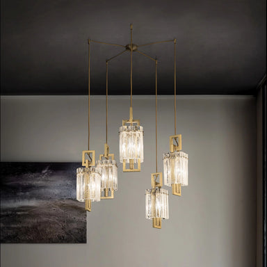 Modern Gold Ceiling Pendants with Glass Panels inspired by Rock Crystal