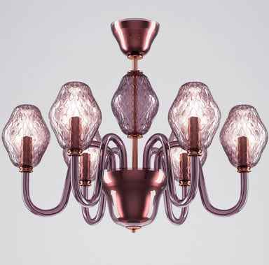 6 Arm Murano Glass Chandelier in Pink by Beby