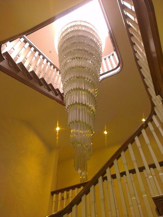Building up a 3.6 meter long x 1.1 meter diameter Murano glass prism chandelier…