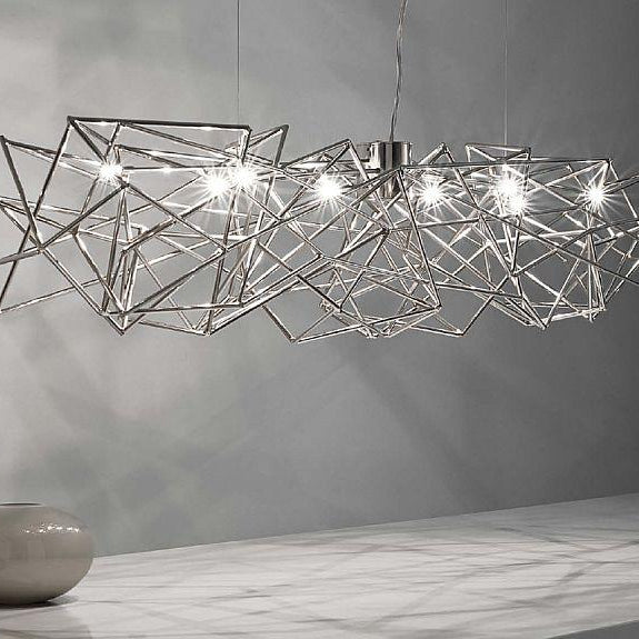 Modern geometric chandelier with intersecting metal frames