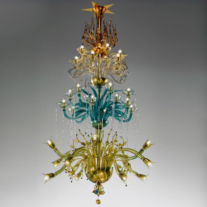 I Quattro Elementi Murano glass chandelier by De Majo, four classical elements in coloured glass