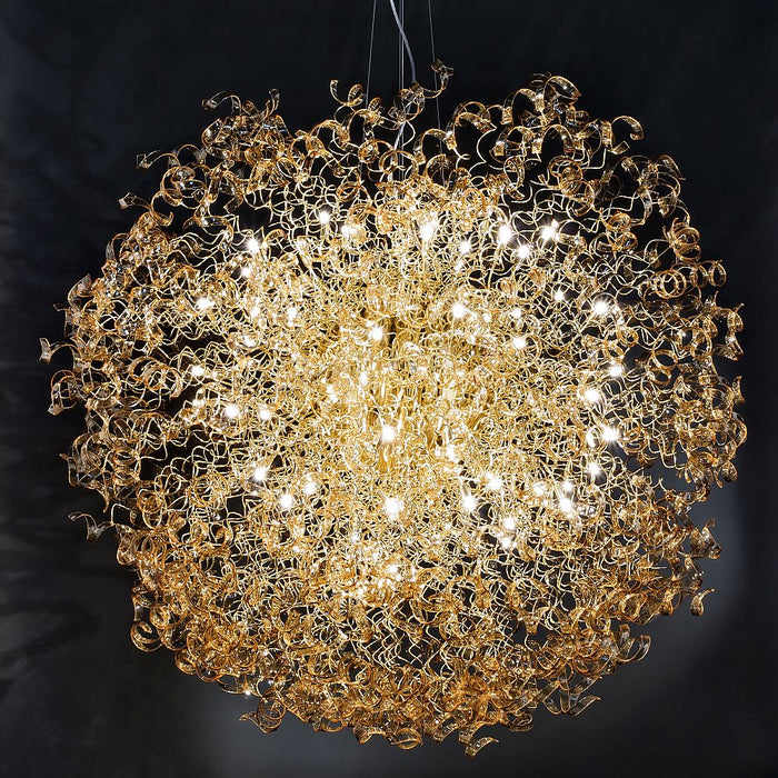 200cm amber ribbon chandelier by Metal Lux, Astro collection, Venetian glass elements