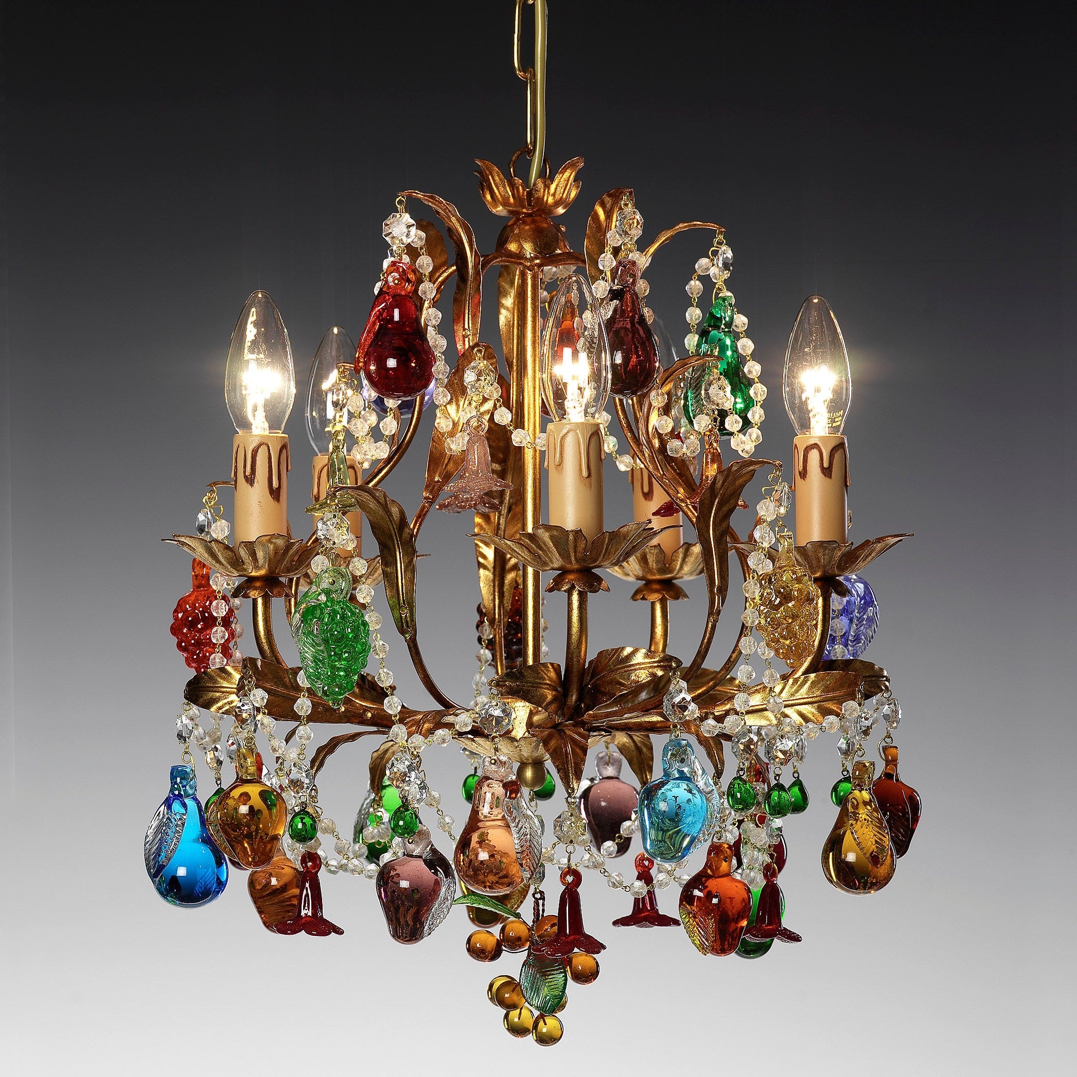 5 Light Murano Chandelier With Solid Glass Fruits