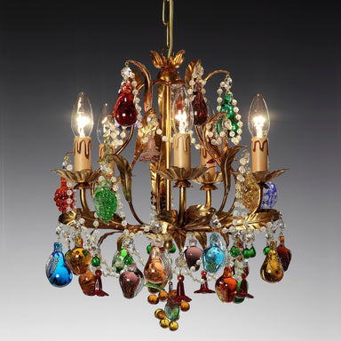5 Light Murano Chandelier With Solid Glass Fruits