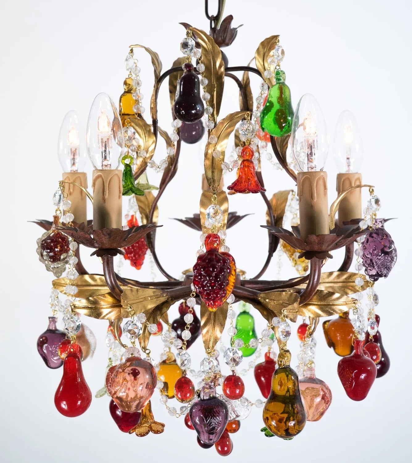 5 Light Murano Chandelier With Solid Glass Fruits