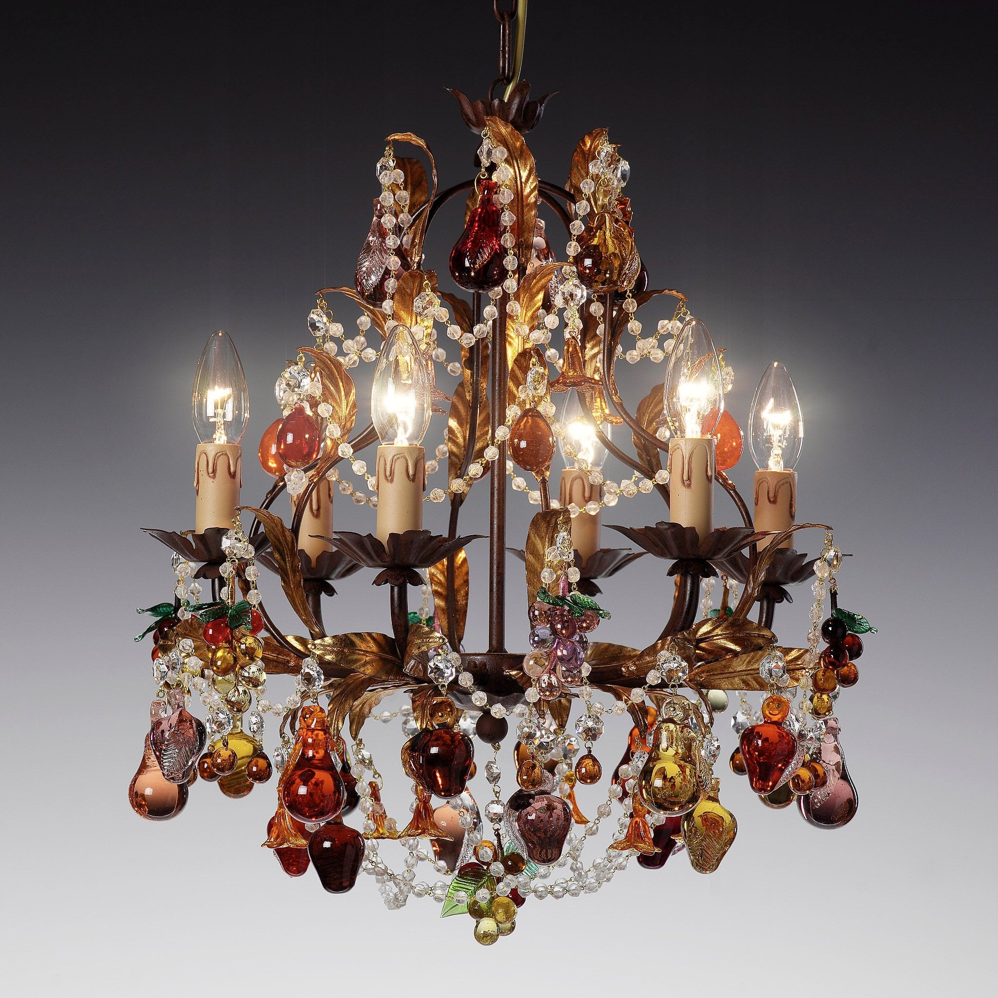 Rust or Antique Silver Six Arm Fruit Chandelier