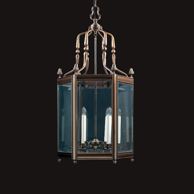 105 Cm Tall Burnished Brass And Italian Glass Lantern