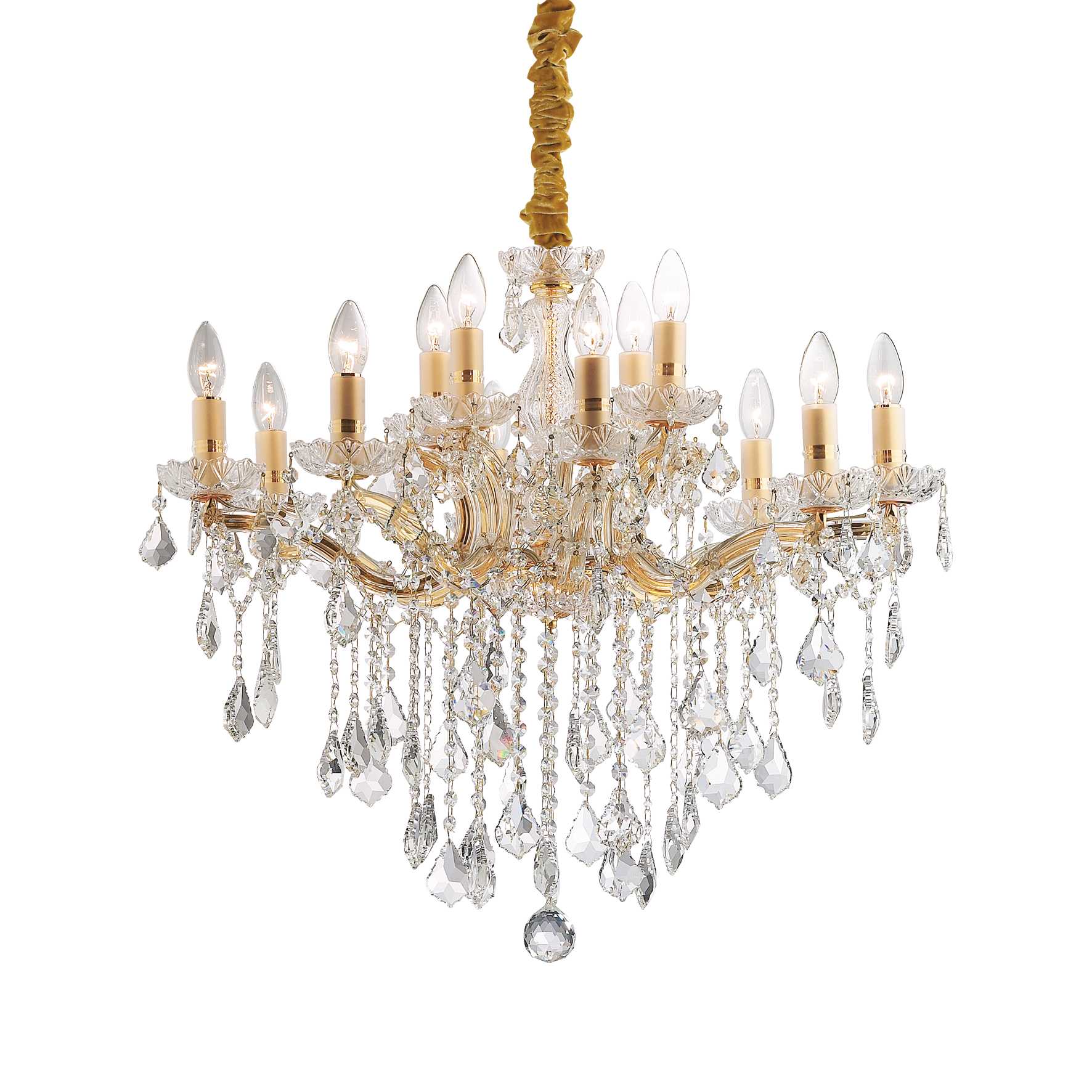 12 Light Gold Glass Ideal Lux Chandelier