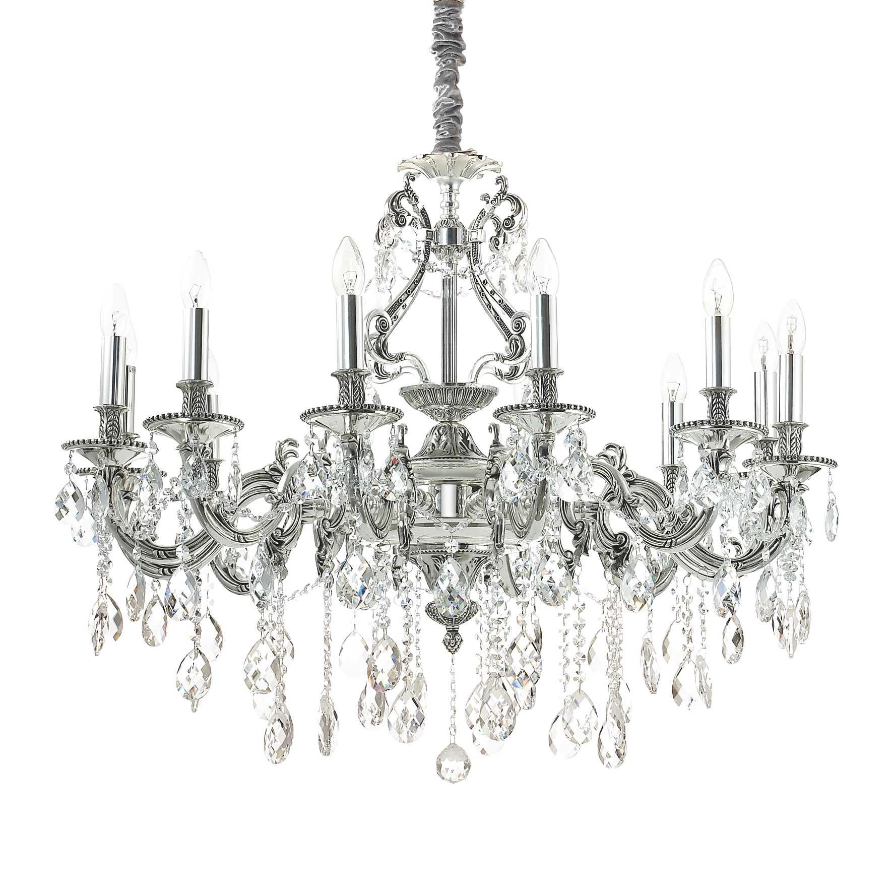 12 Light Silver and Ideal Lux Crystal Chandelier