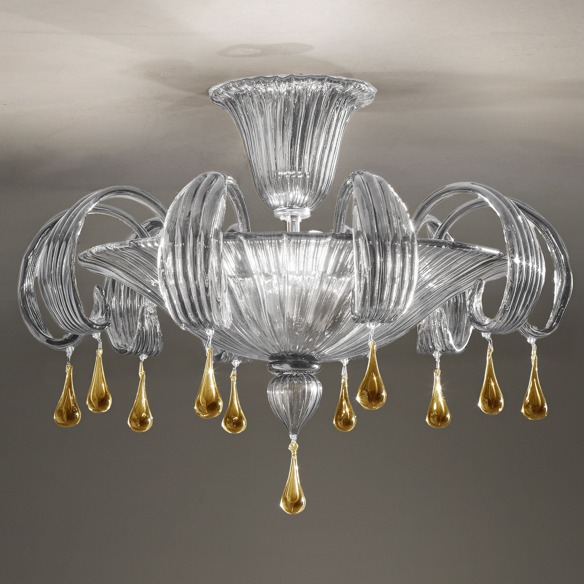 Hand-blown Venetian Ceiling Lamp With Glass Drops