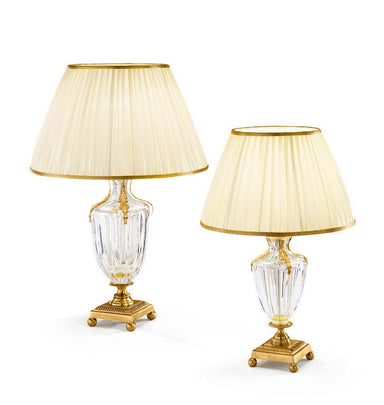 Hand Cut Crystal Table Lamp With Ivory Shade in Two Sizes