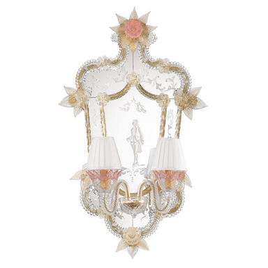 Pair Of Mirrored Wall Sconces Featuring Dame And Cavalier