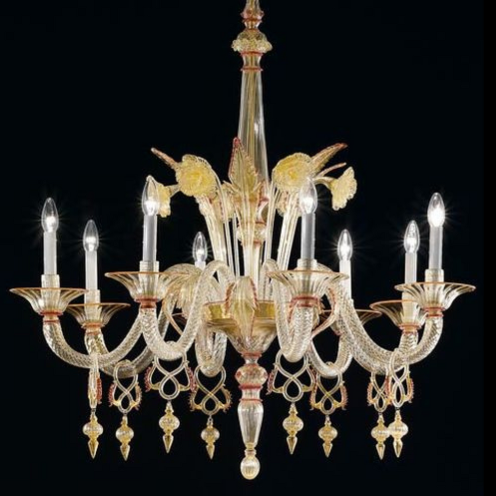 Gorgeous Gold And Ruby Murano Glass Chandelier