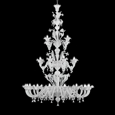 Traditional Venetian White Stairwell Chandelier 28 Arms