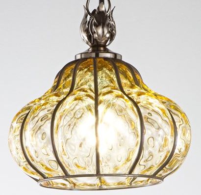 Antiqued Amber Venetian Glass Ceiling Lantern