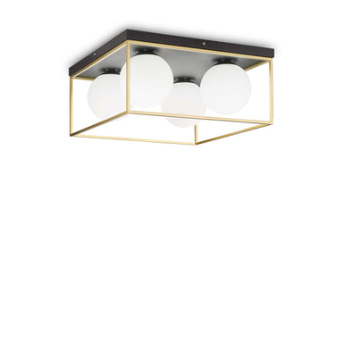 Caged Metal Ceiling Light with White Glass Diffuser