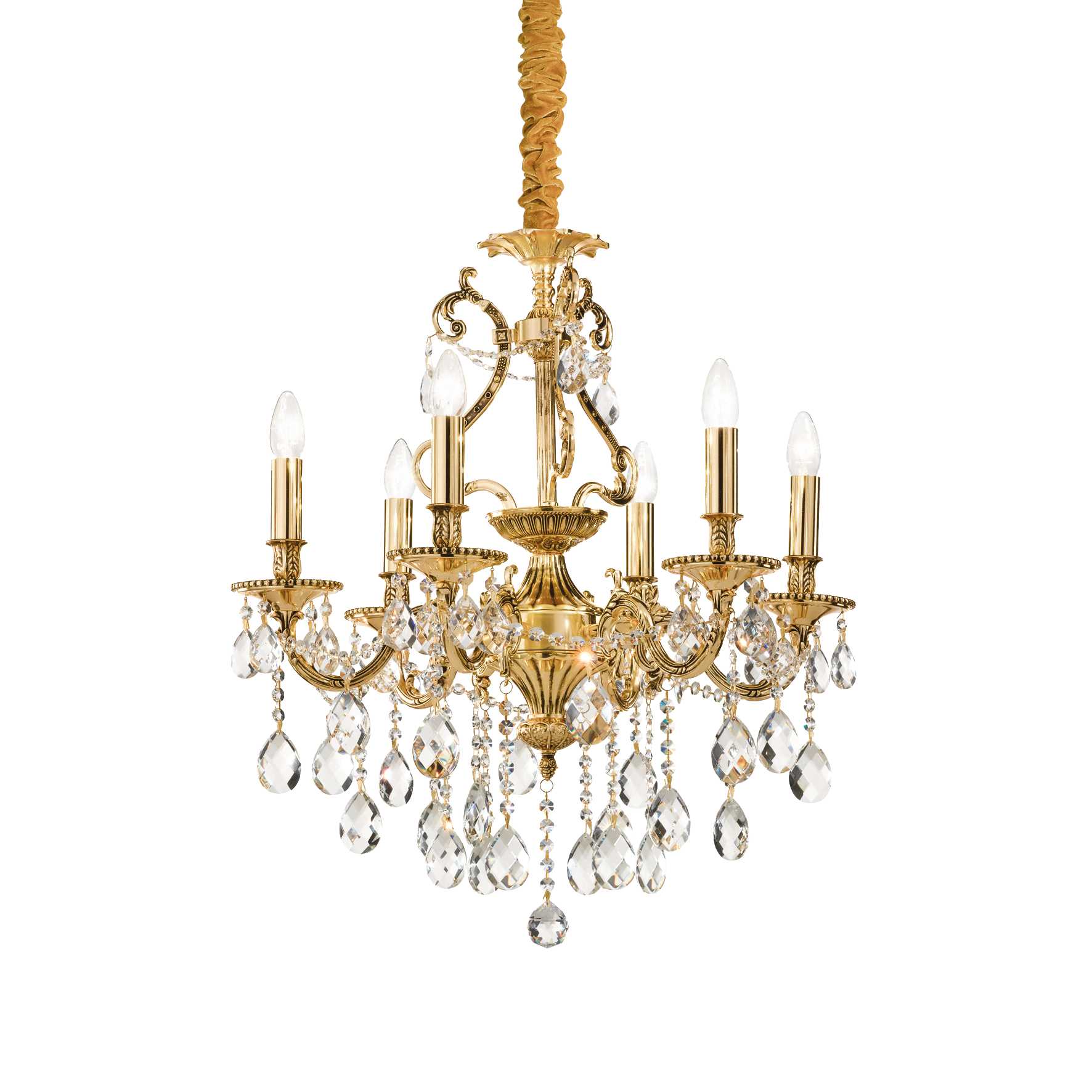 6 Light Gold Metal and Ideal Lux Crystal Chandelier