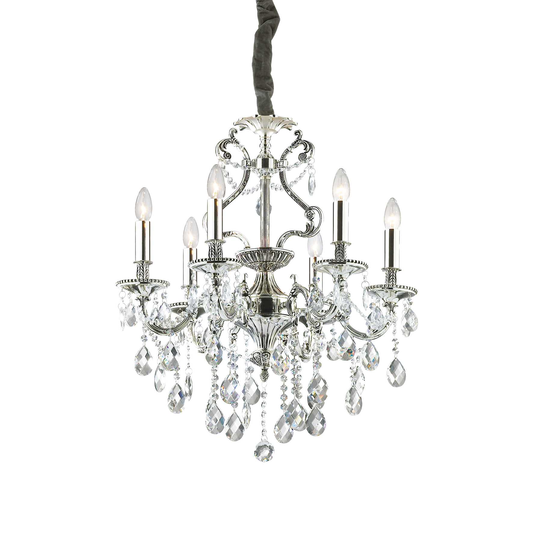 6 Light Silver and Ideal Lux Crystal Chandelier