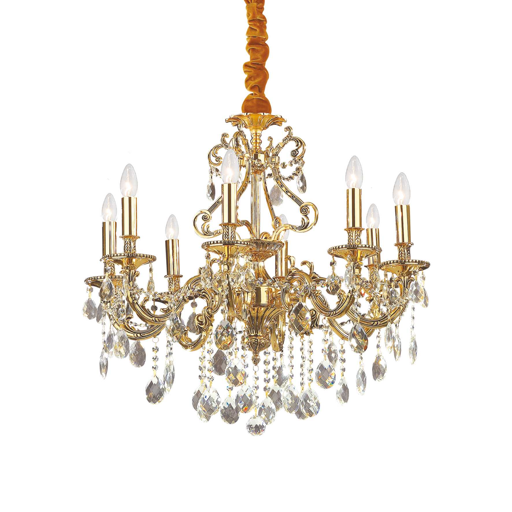 8 Light Gold Metal and Crystal Chandelier