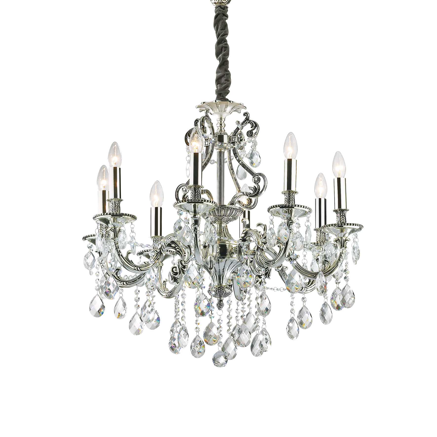 8 Light Silver and Crystal Chandelier