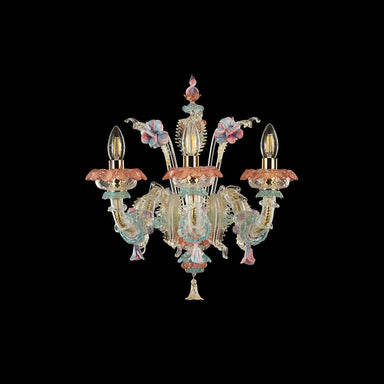 3 Light Murano Rezzonico Sconce Wall Lamp with Vitreous Paste Flowers