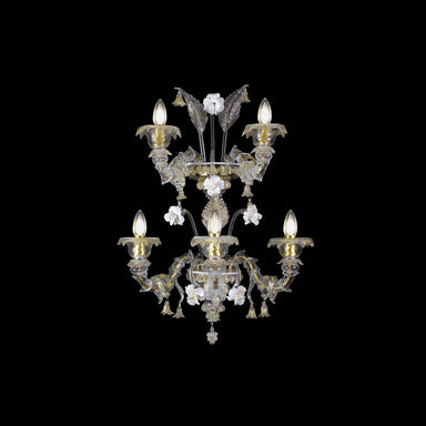 Rezzonico Style 5 Light Crystal and Gold Glass Wall Sconce