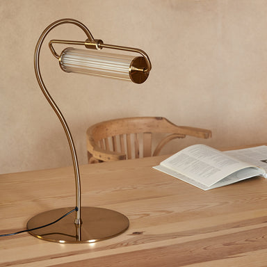 Contemporary Metal and Ribbed Glass Table Lamp