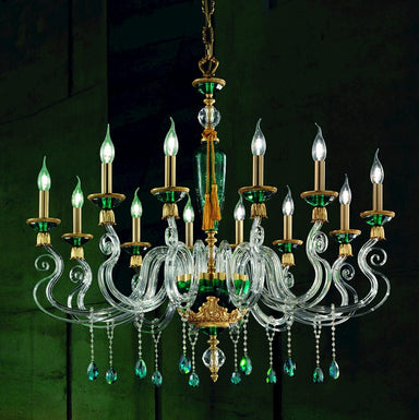 Baroque 12 Arm Chandelier With Emerald Green Crystal Cups