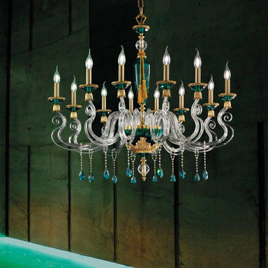 Baroque 12 Arm Chandelier With Emerald Green Crystal Cups