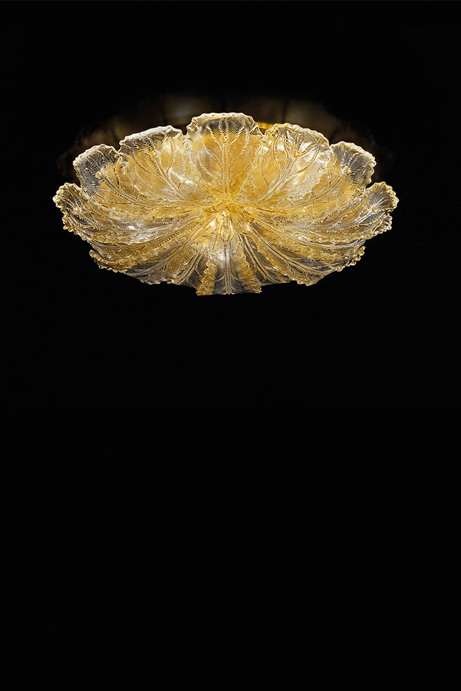 Handmade Embellished Large Fine Italian Ceiling Lamp With A Closed Lampshade And Murano Glass