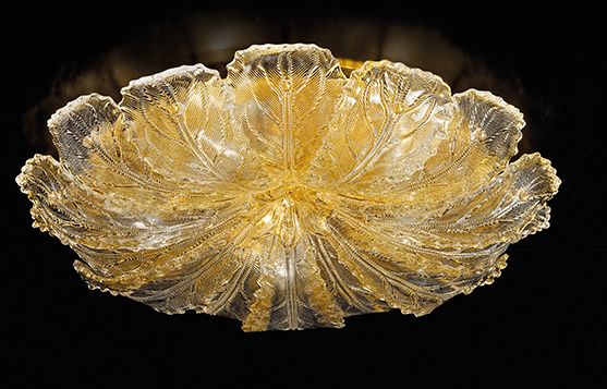 Handmade Embellished Medium Fine Italian Ceiling Lamp With A Closed Lampshade And Murano Glass