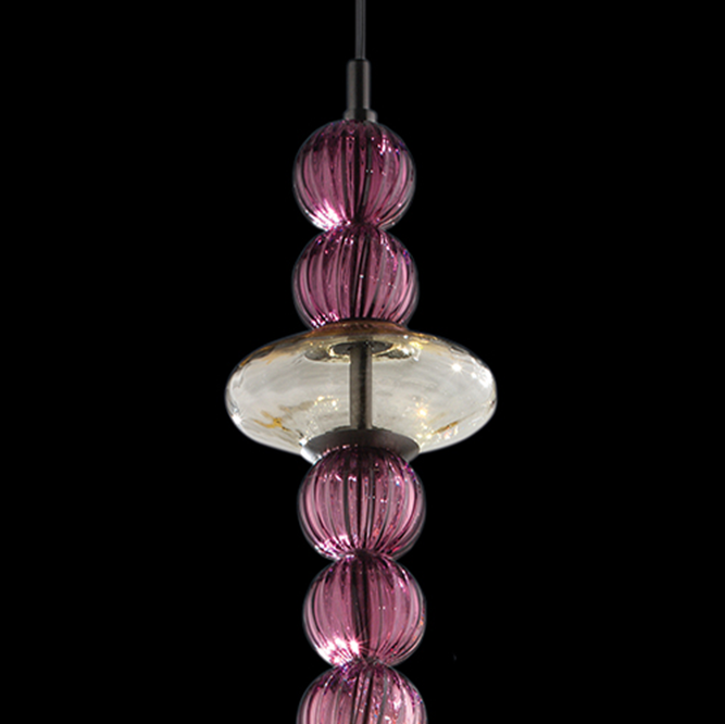 Handcrafted Artistic Single Pendant Ceiling Lamp With Murano Glass And Lampshade.