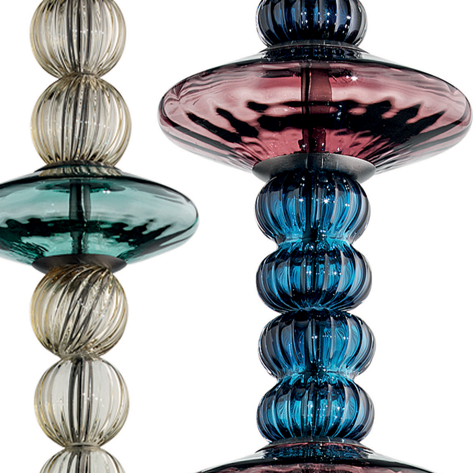 Handcrafted Artistic Single Pendant Ceiling Lamp With Murano Glass And Lampshade.