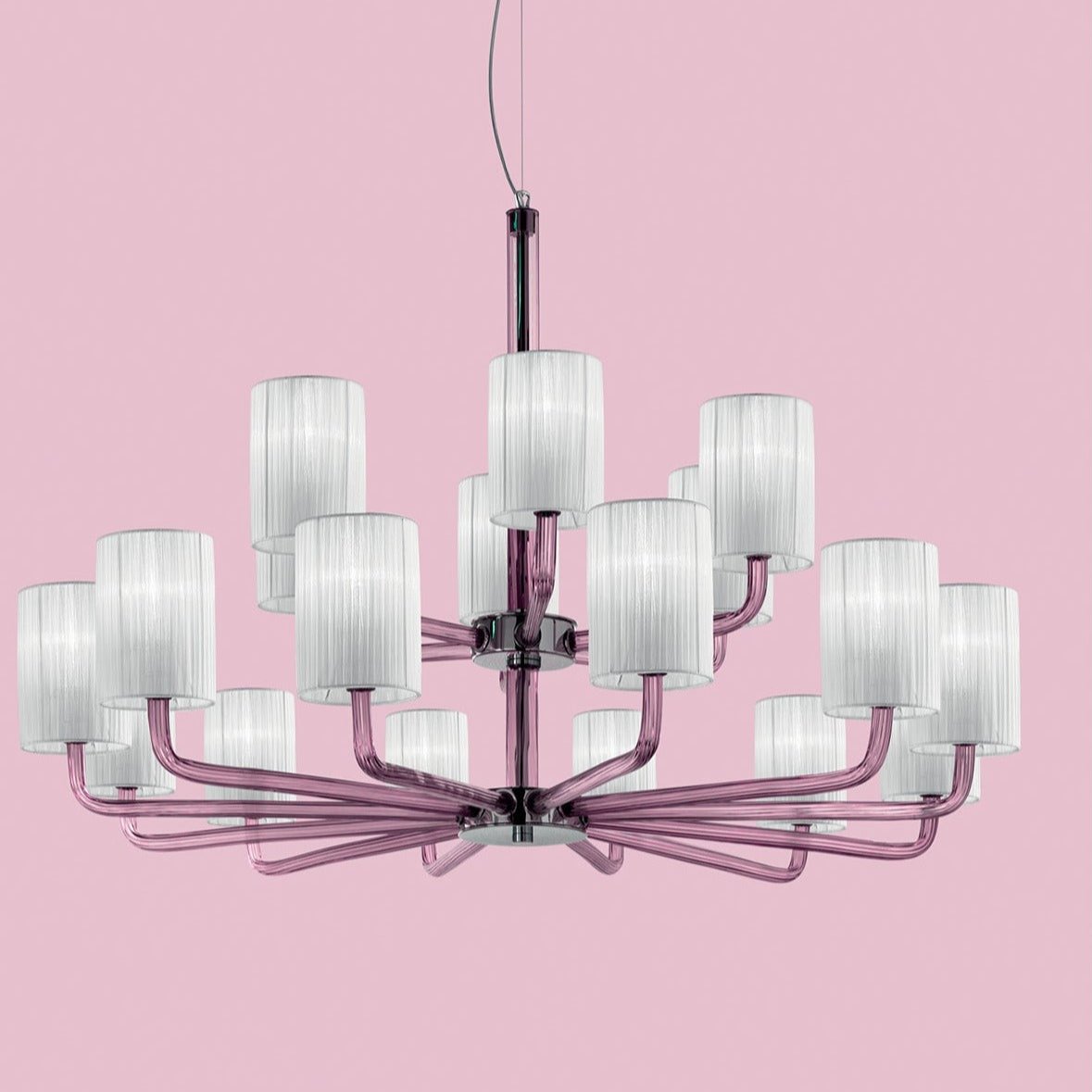 Hand-Blown Classic Fine Italian Two-Tier Chandelier With Eighteen Shades And Murano Glass