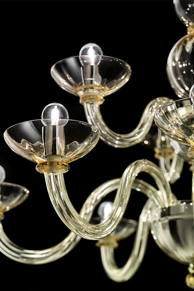 Handcrafted Luxurious Two-Tier Venetian Chandelier Lamp With Twelve Shades And Murano Glass