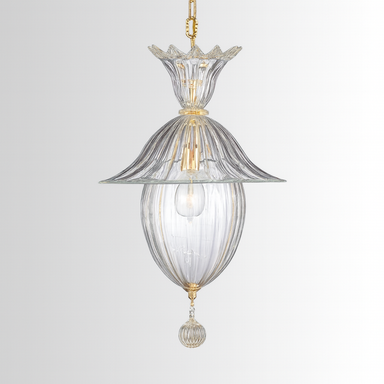 Clear Murano Glass Lantern with Gold Trim