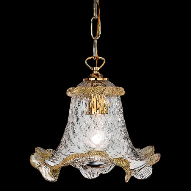 Classic Clear Murano Glass Ceiling Lantern With Gold Metal Trim
