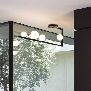 Contemporary Metal Ceiling Light with White Globes