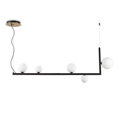 Contemporary Black Metal Pendant with White Globes