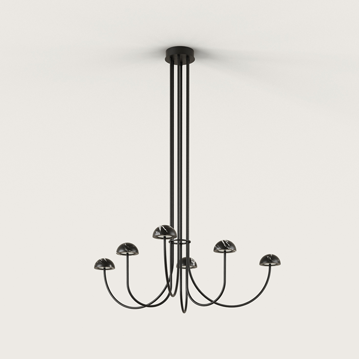 Contemporary black marble and black metal chandelier