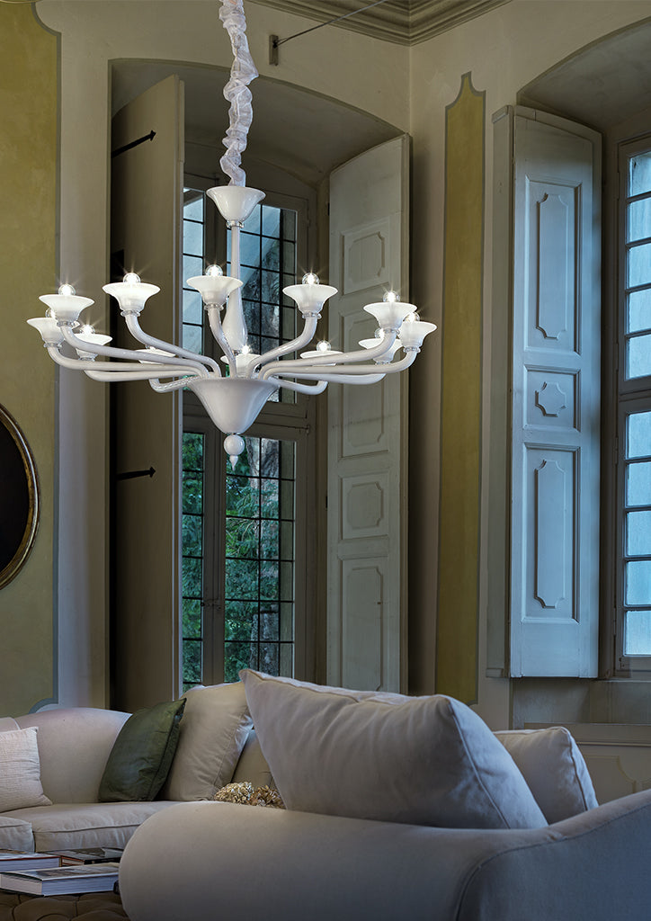 Handmade High Quality Elegant Single-Tier Venetian Chandelier Lamp With Twelve Shades And Murano Glass