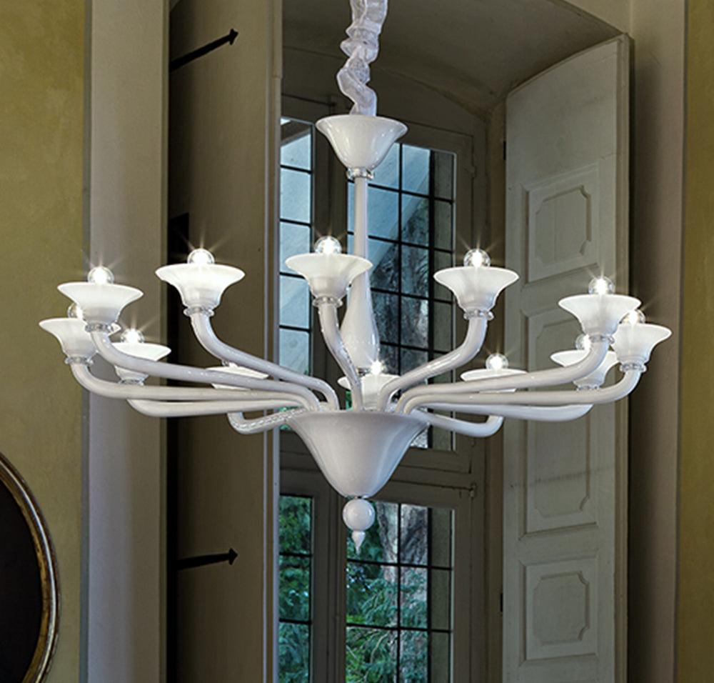 Handmade High Quality Elegant Single-Tier Venetian Chandelier Lamp With Twelve Shades And Murano Glass