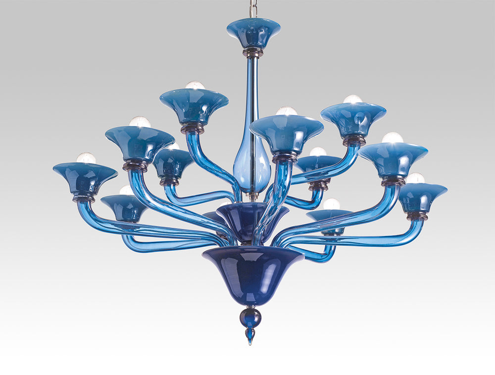 Handmade High Quality Elegant Two-Tier Venetian Chandelier Lamp With Twelve Shades And Murano Glass