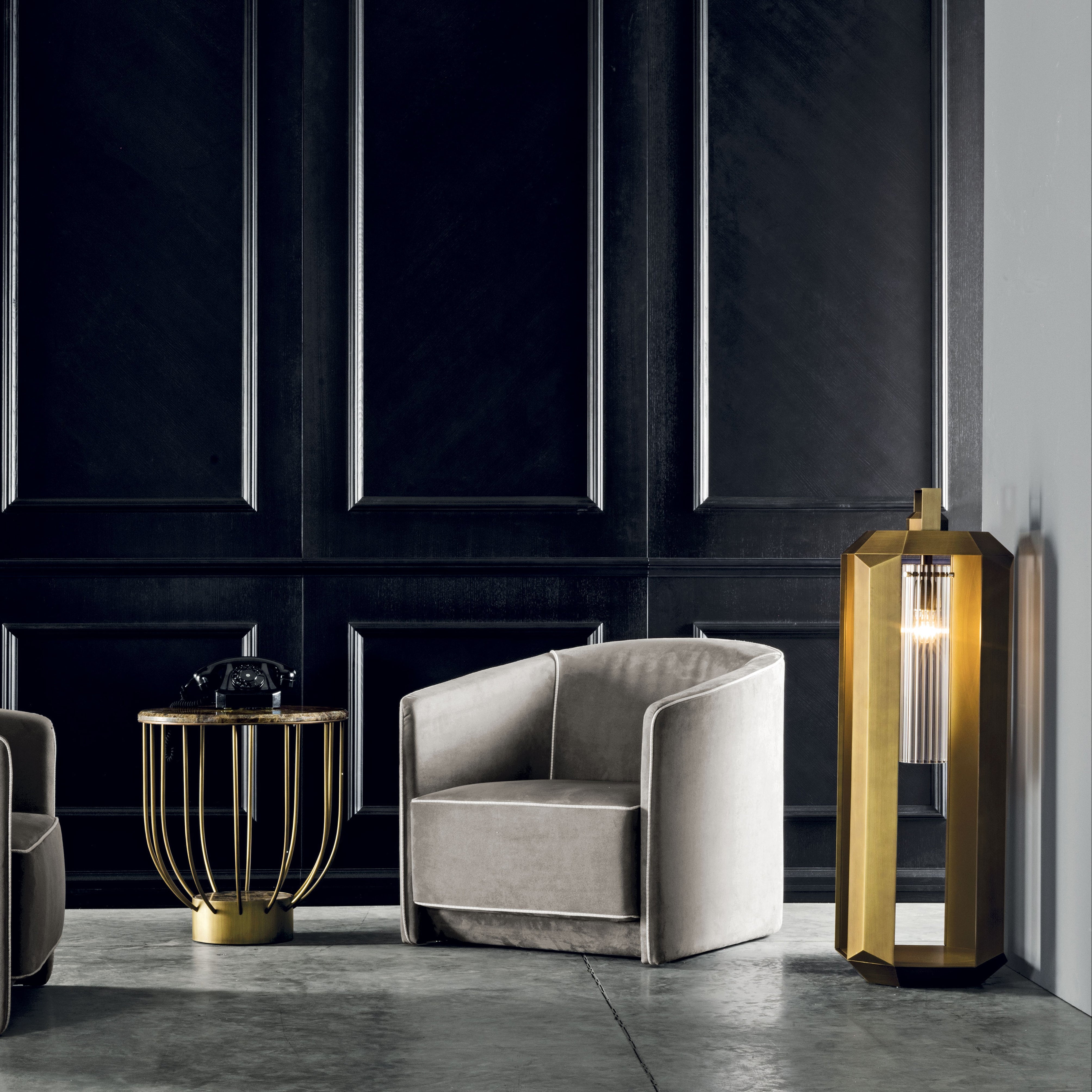 Bronze Metal Italian Floor Lantern With Gold Interior in 2 sizes