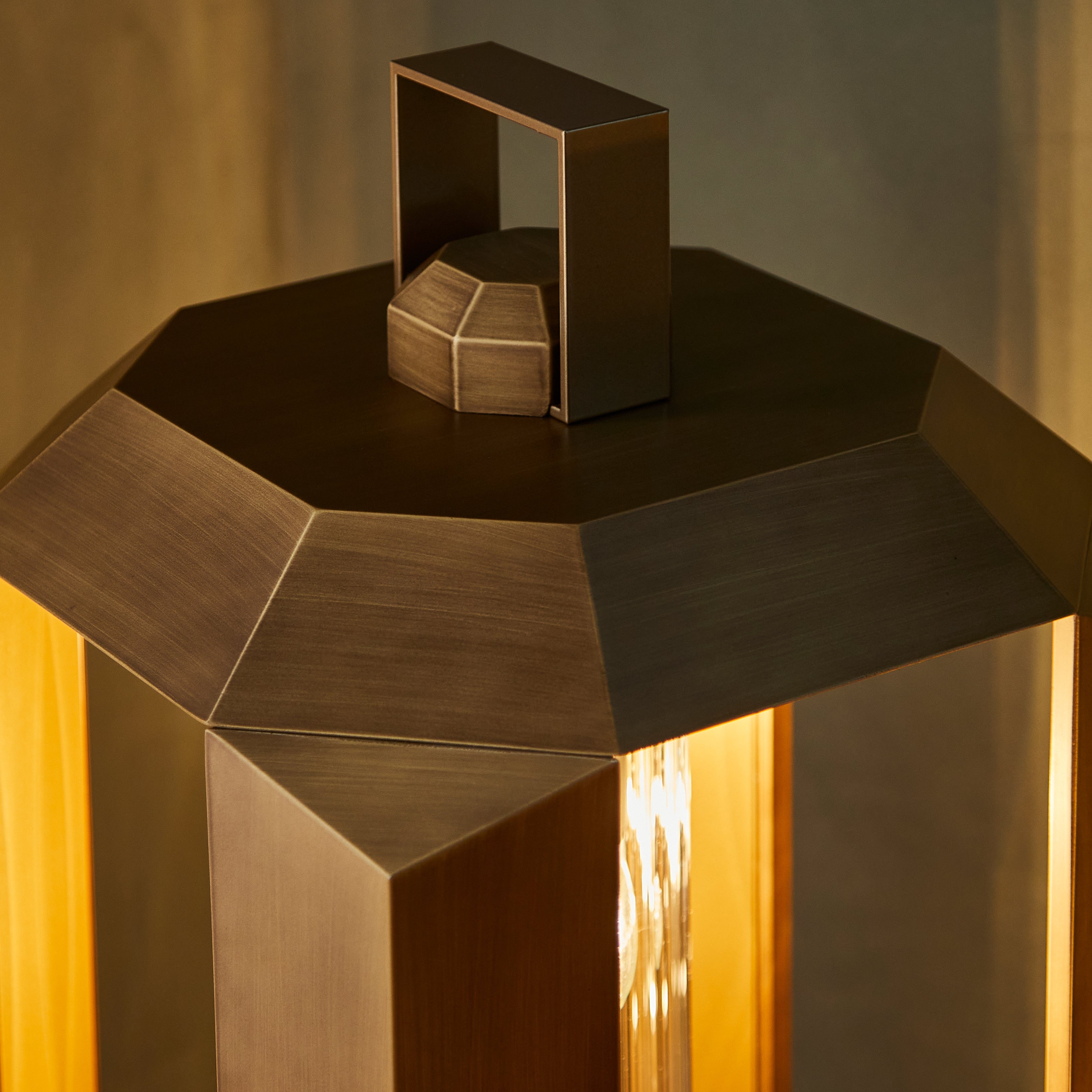 Bronze Metal Italian Floor Lantern With Gold Interior in 2 sizes