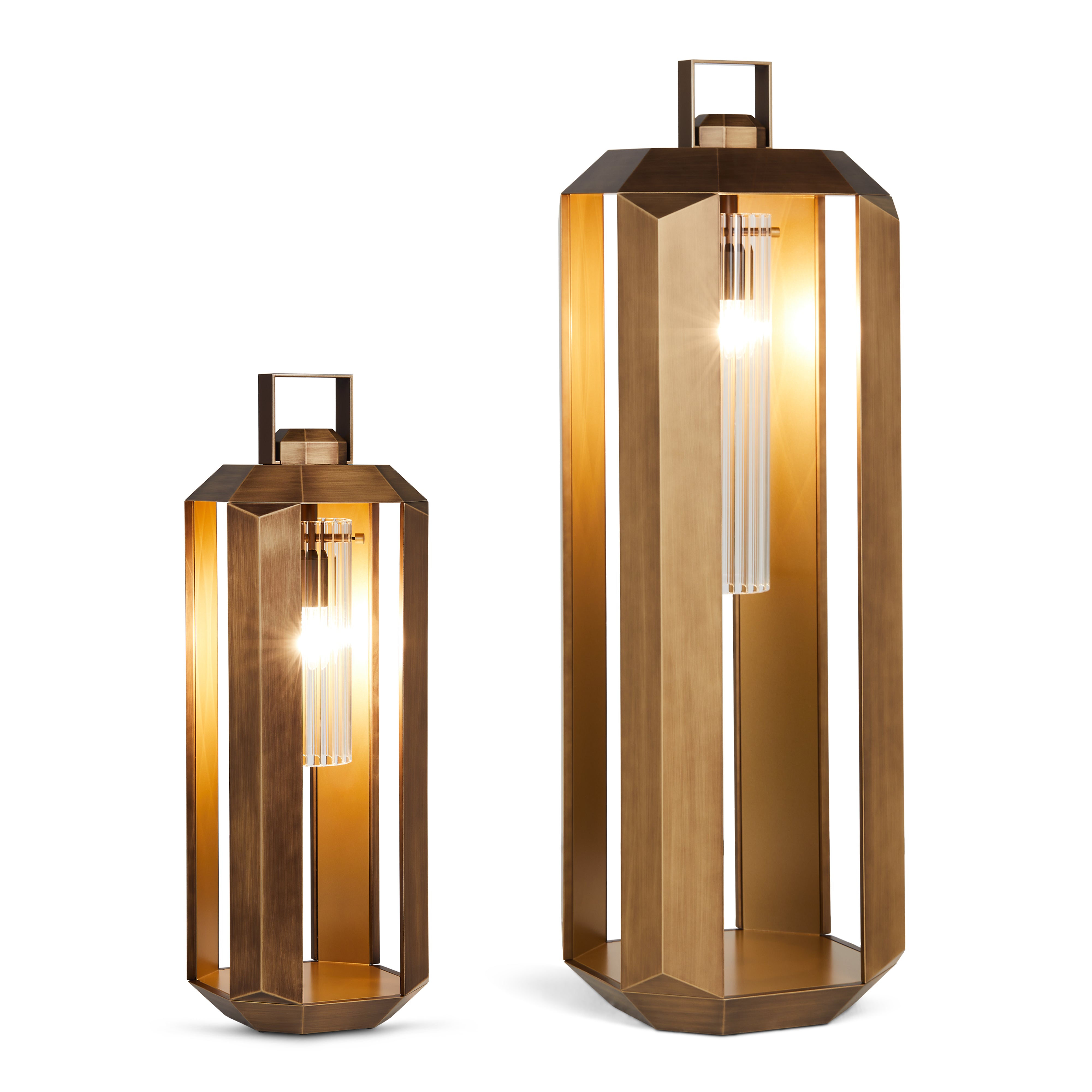 Bronze Metal Italian Floor Lantern With Gold Interior in 2 sizes